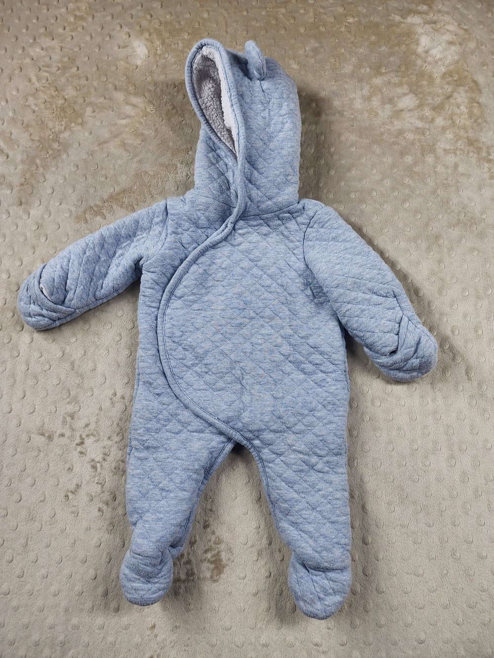 Carter's Baby Quilted Hooded One-Piece Teddy Bear Sleeper in Light Blue 3 month